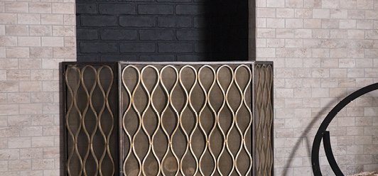Tile fireplace with a neutral color scheme